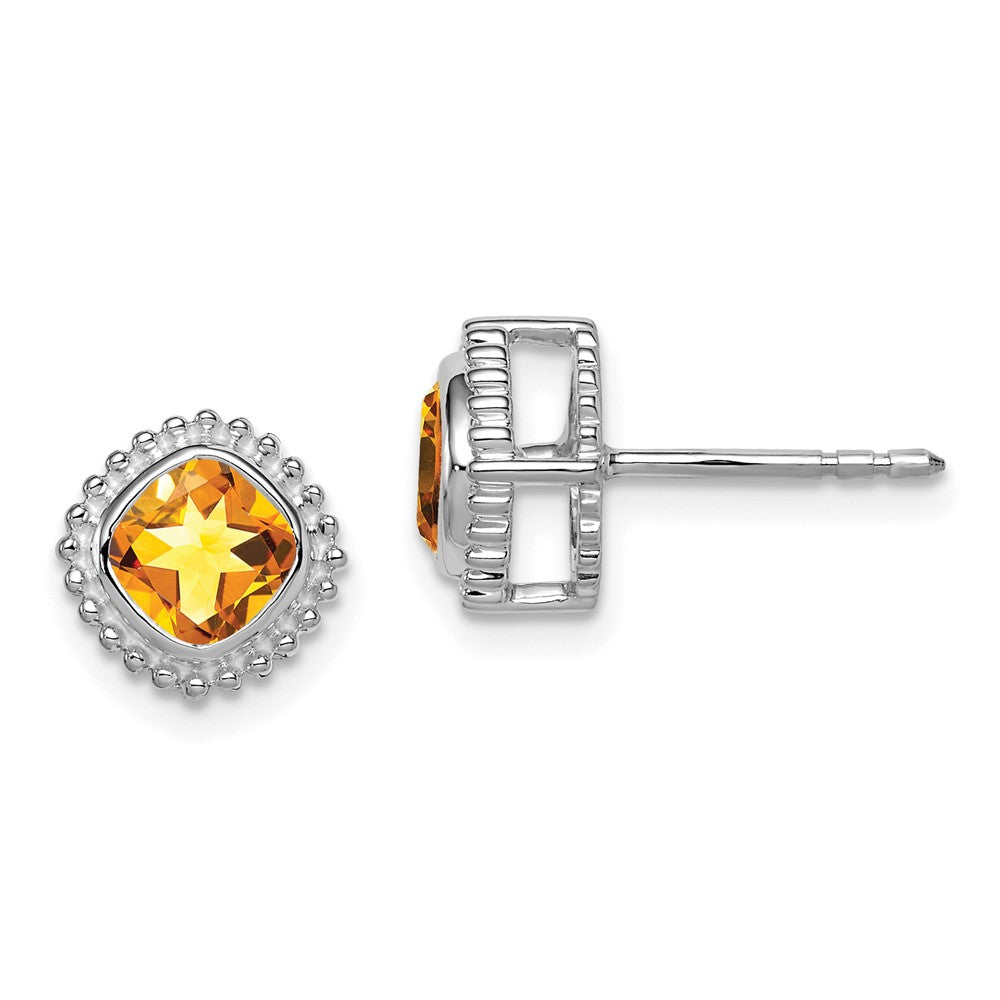 14K White Gold Cushion Citrine Earrings