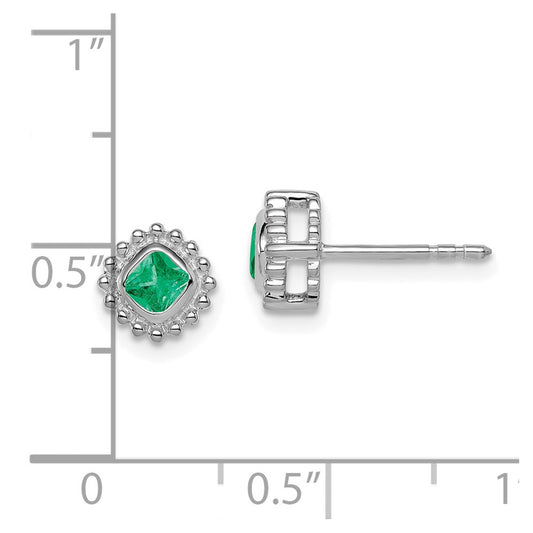 10K White Gold Cushion Emerald Earrings