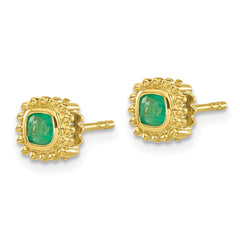 10K Yellow Gold Cushion Emerald Earrings