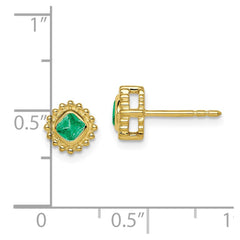 10K Yellow Gold Cushion Emerald Earrings