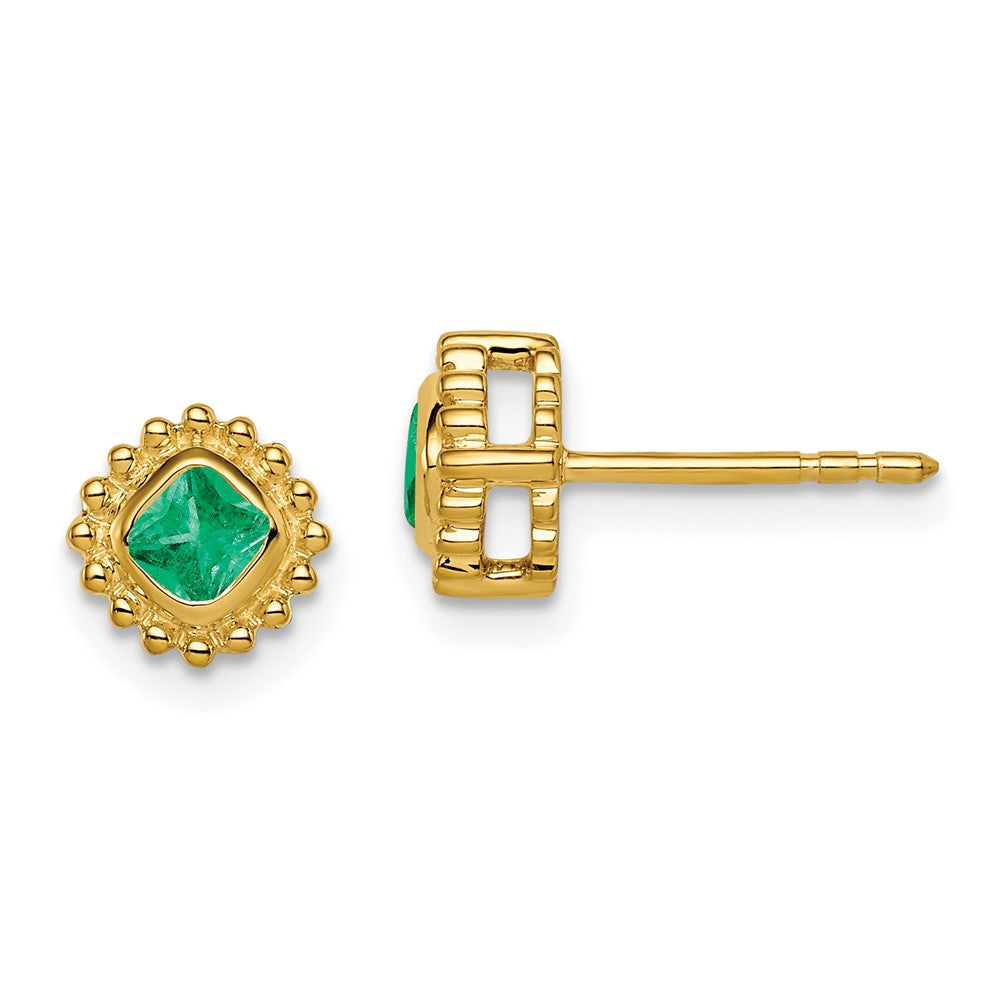 10K Yellow Gold Cushion Emerald Earrings