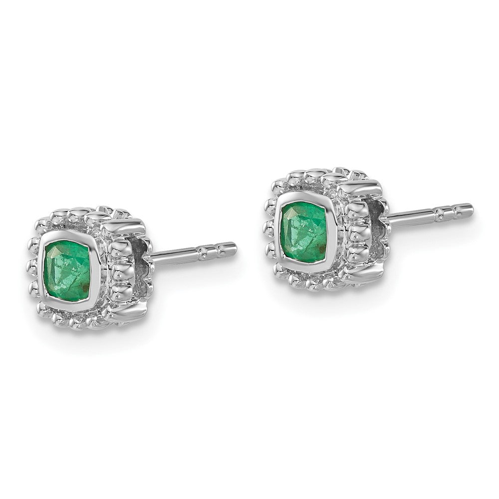 14K White Gold Cushion Emerald Earrings