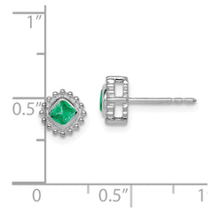 14K White Gold Cushion Emerald Earrings