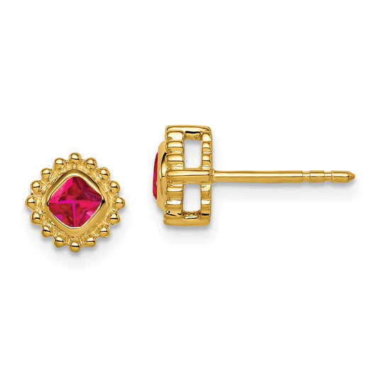 10K Yellow Gold Cushion Ruby Earrings