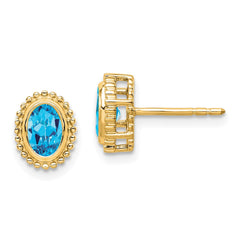 10K Yellow Gold Oval Blue Topaz Post Earrings