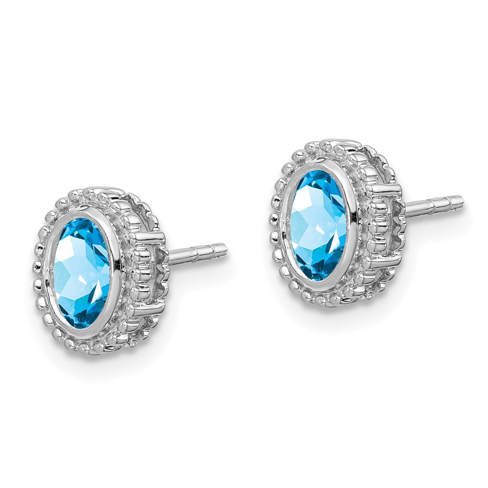 14K White Gold Oval Blue Topaz Post Earrings