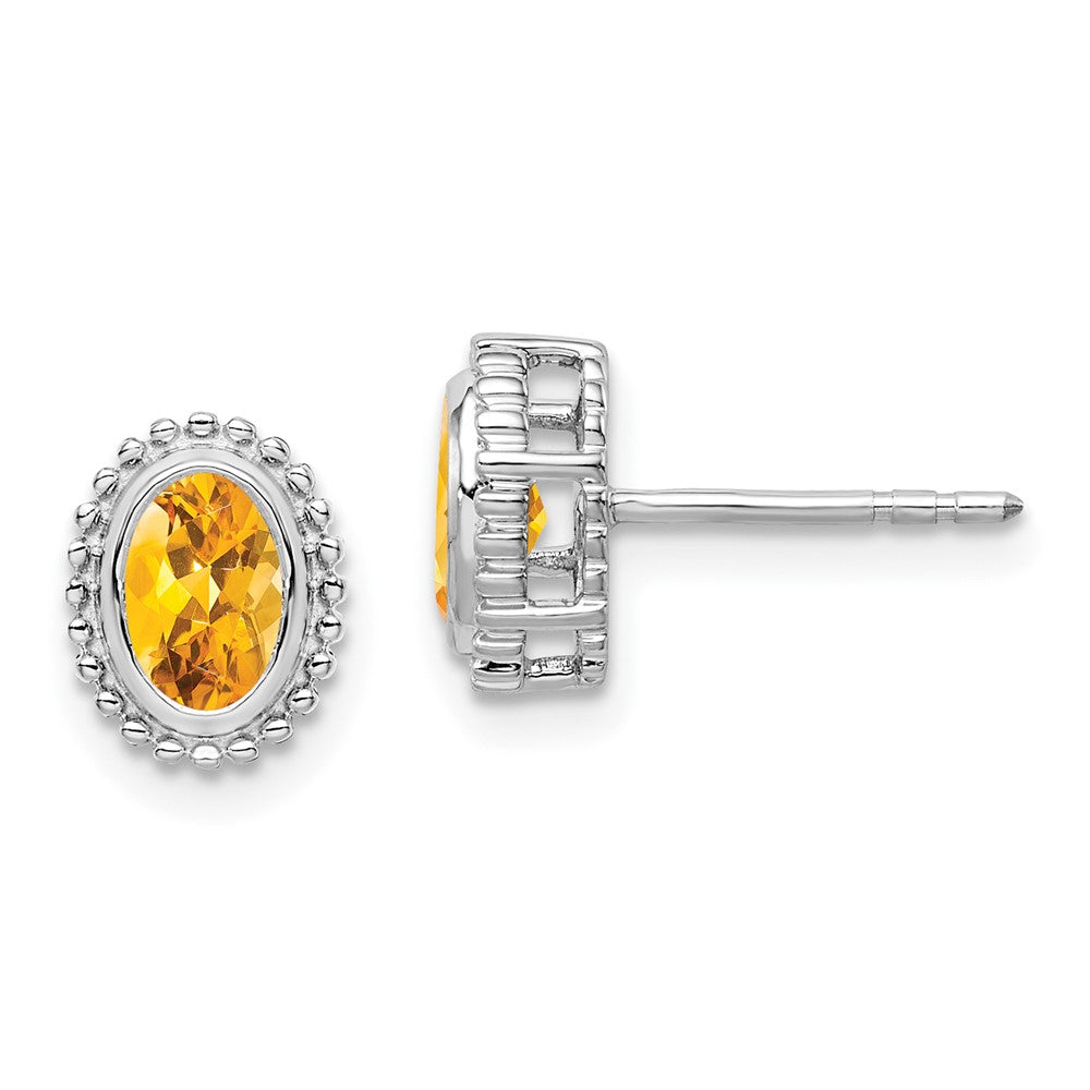 10K White Gold Oval Citrine Post Earrings