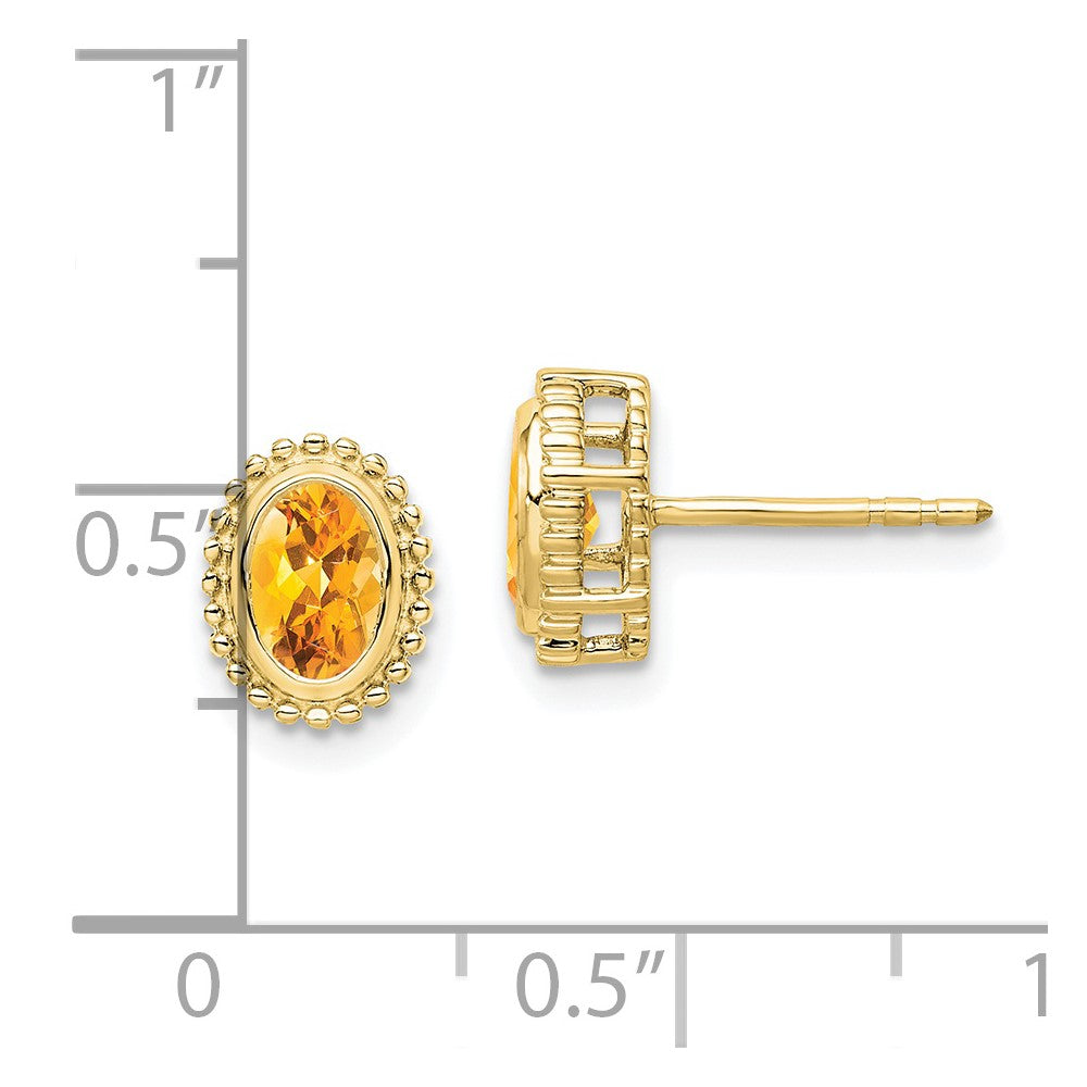 10K Yellow Gold Oval Citrine Post Earrings