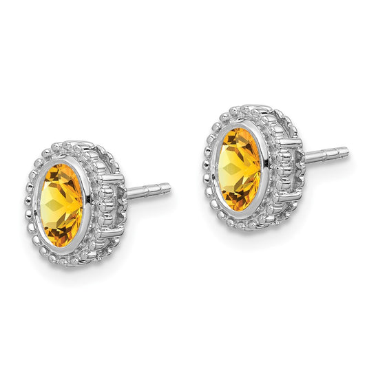 14K White Gold Oval Citrine Post Earrings