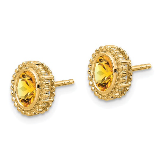 14K Yellow Gold Oval Citrine Post Earrings