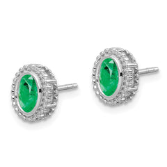 14K White Gold Oval Emerald Post Earrings