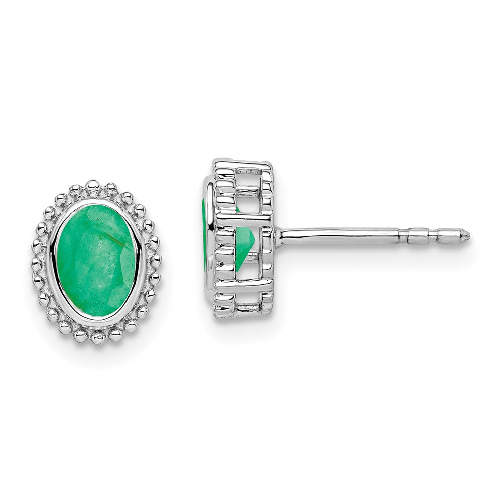 14K White Gold Oval Emerald Post Earrings