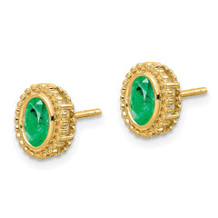 14K Yellow Gold Oval Emerald Post Earrings