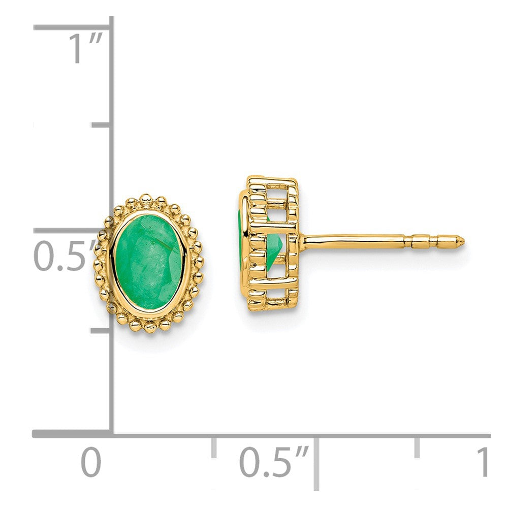 14K Yellow Gold Oval Emerald Post Earrings