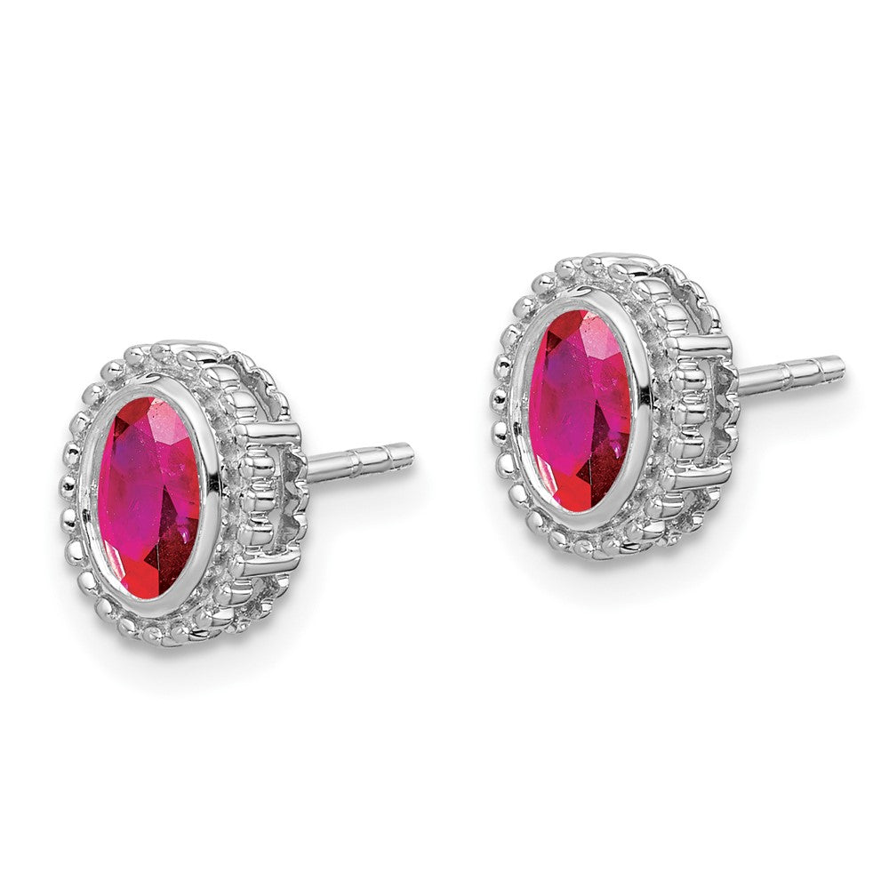 14K White Gold Oval Ruby Post Earrings