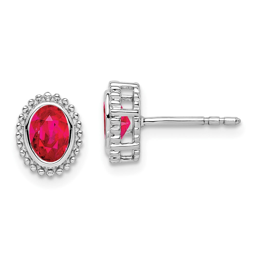 14K White Gold Oval Ruby Post Earrings