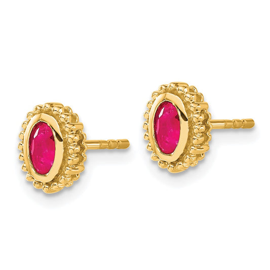 14K Yellow Gold Oval Ruby Post Earrings