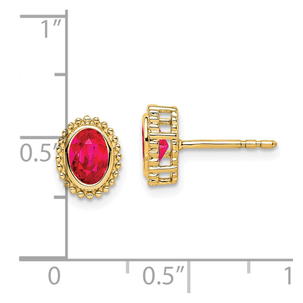 14K Yellow Gold Oval Ruby Post Earrings