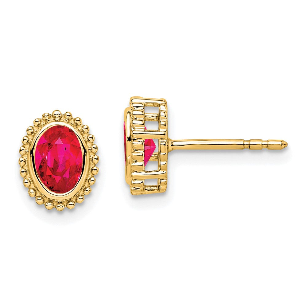 14K Yellow Gold Oval Ruby Post Earrings