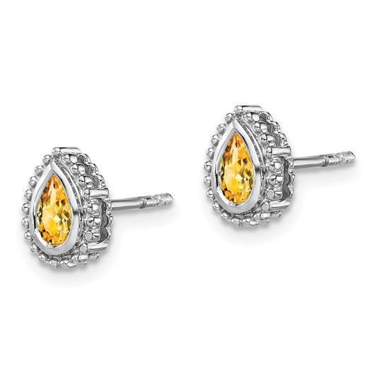 14K White Gold Pear Citrine Post Earrings