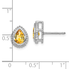 14K White Gold Pear Citrine Post Earrings