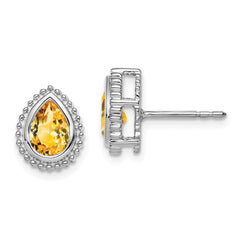 14K White Gold Pear Citrine Post Earrings