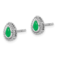 14K White Gold Pear Emerald Post Earrings