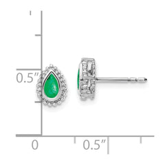 14K White Gold Pear Emerald Post Earrings