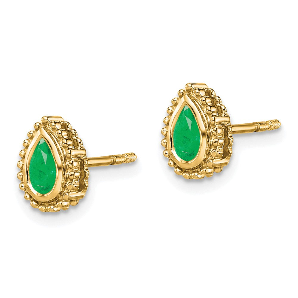 14K Yellow Gold Pear Emerald Post Earrings