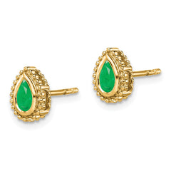 14K Yellow Gold Pear Emerald Post Earrings