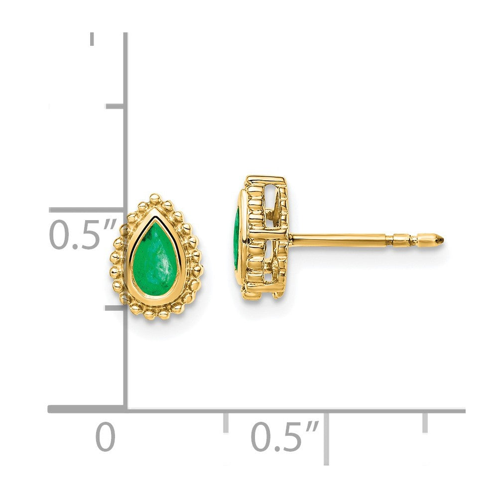 14K Yellow Gold Pear Emerald Post Earrings