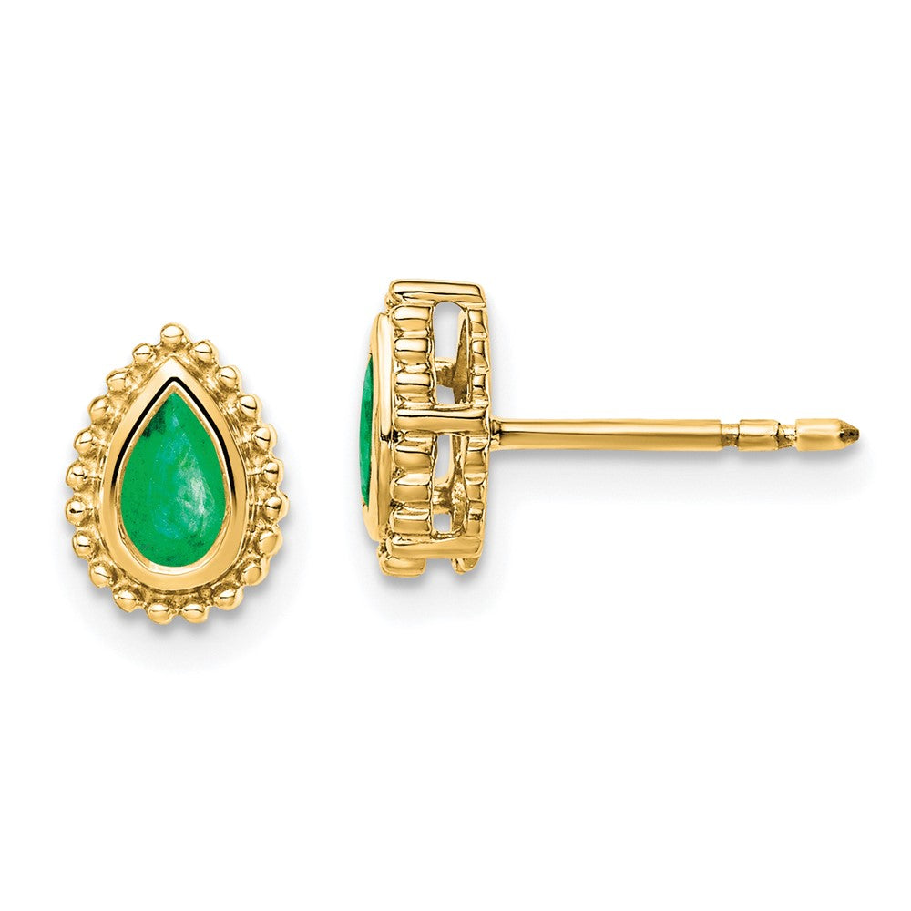 14K Yellow Gold Pear Emerald Post Earrings