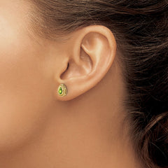 14K Yellow Gold Pear Peridot Post Earrings