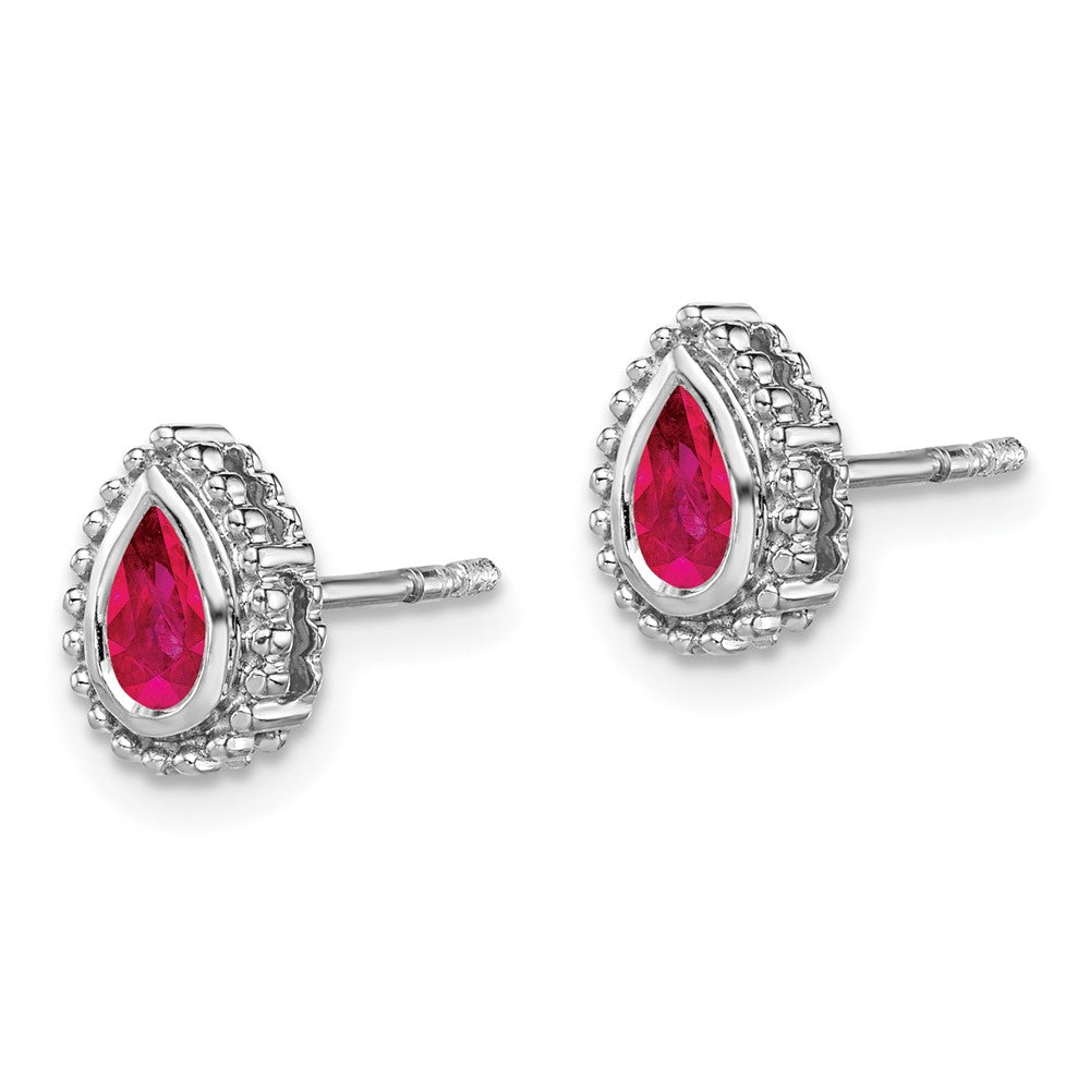 14K White Gold Pear Ruby Post Earrings