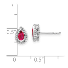 14K White Gold Pear Ruby Post Earrings