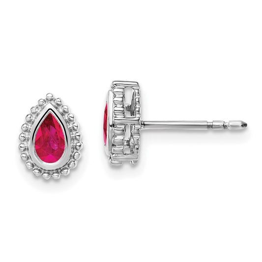 14K White Gold Pear Ruby Post Earrings