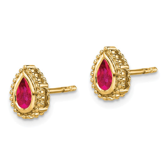 14K Yellow Gold Pear Ruby Post Earrings