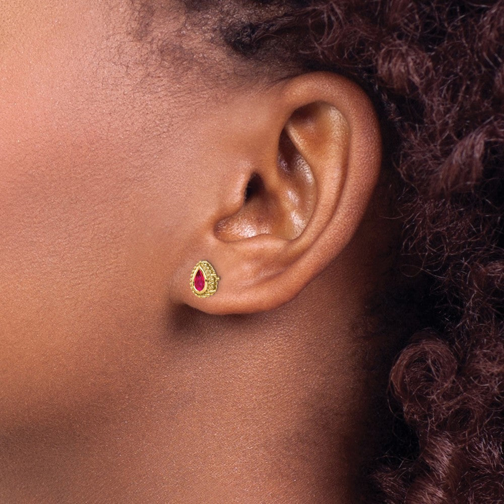 14K Yellow Gold Pear Ruby Post Earrings