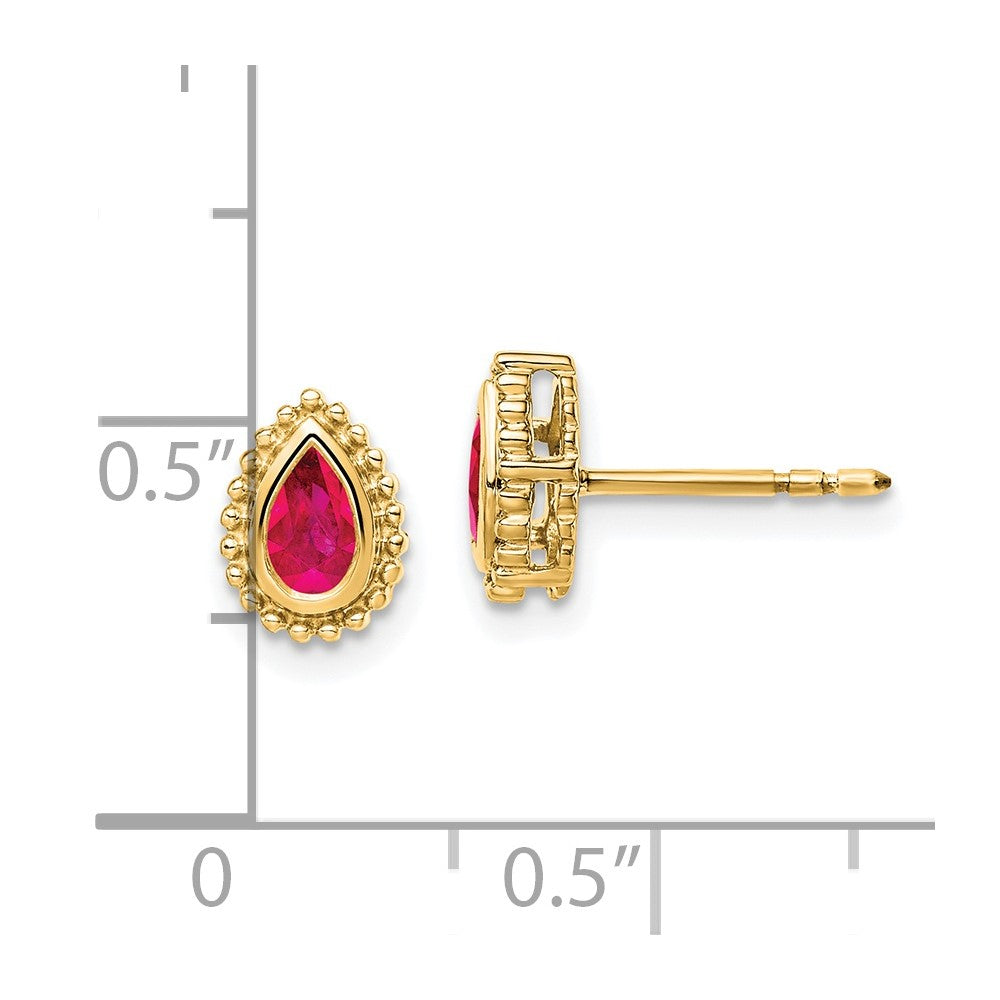 14K Yellow Gold Pear Ruby Post Earrings