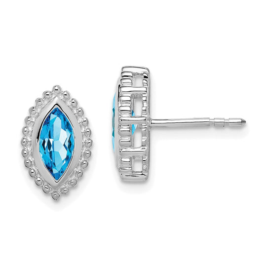 14K White Gold Marquise Blue Topaz Post Earrings