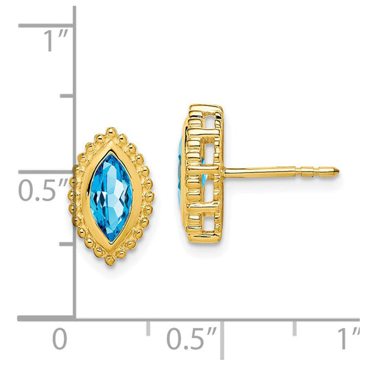 14K Yellow Gold Marquise Blue Topaz Post Earrings