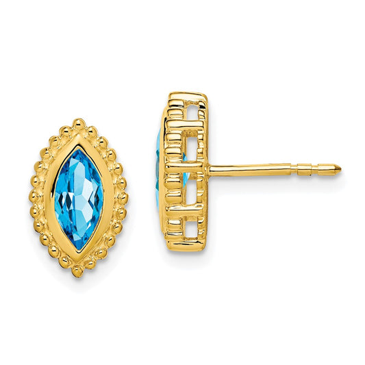 14K Yellow Gold Marquise Blue Topaz Post Earrings