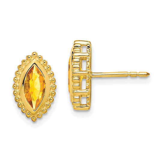14K Yellow Gold Marquise Citrine Post Earrings