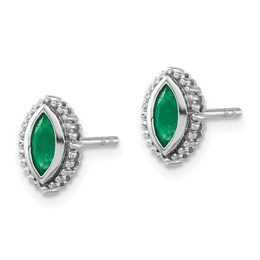 14K White Gold Marquise Emerald Post Earrings