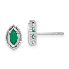 14K White Gold Marquise Emerald Post Earrings