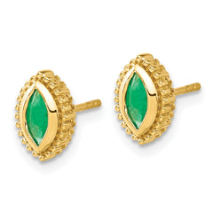 14K Yellow Gold Marquise Emerald Post Earrings