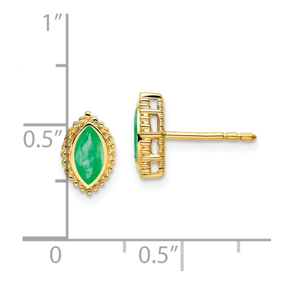 14K Yellow Gold Marquise Emerald Post Earrings