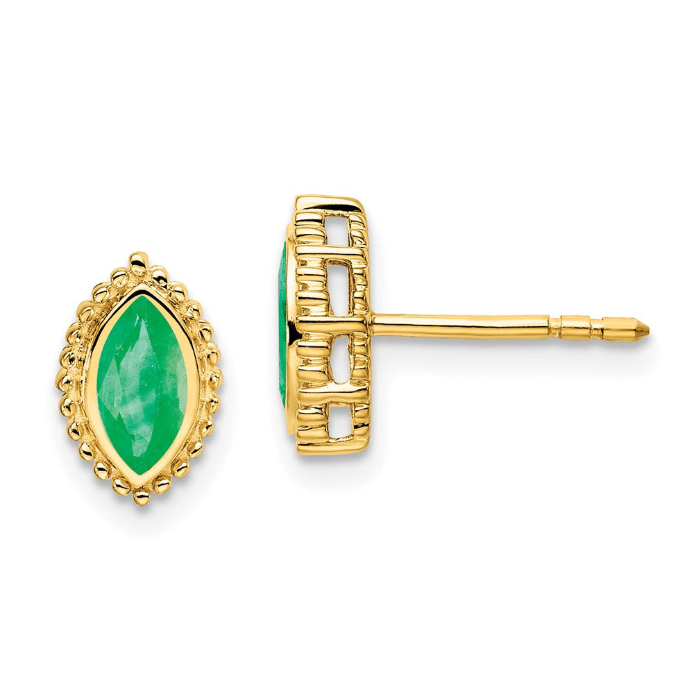 14K Yellow Gold Marquise Emerald Post Earrings