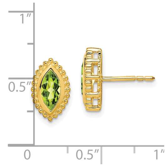 14K Yellow Gold Marquise Peridot Post Earrings