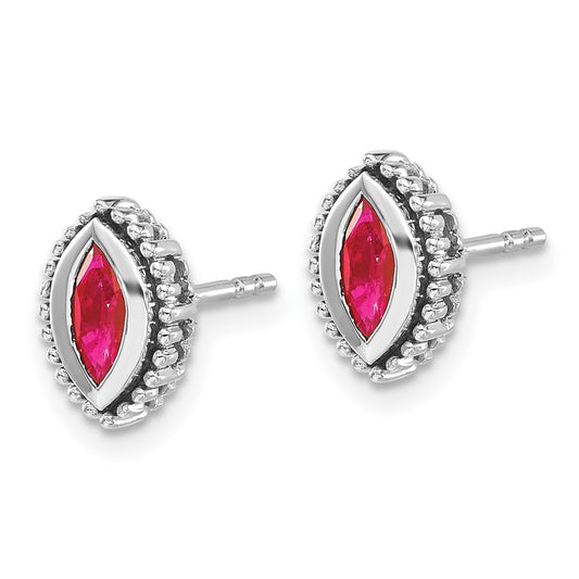 14K White Gold Marquise Ruby Post Earrings